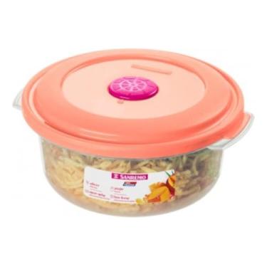Imagem de Pote Redondo Plástico 530ml, Tampa com Botão, Cores Sortidas, Próprio para Micro-ondas e Freezer, Alças para Fácil Manuseio