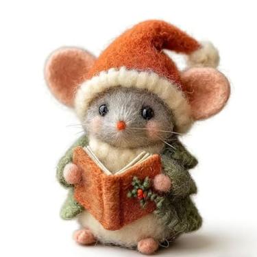 Imagem de Mouse de feltro de Natal de luxo | Ornamento de lã feito à mão, enfeites de feltro de animais para pendurar em casa, estatuetas exclusivas para pendurar em árvore de Natal e presentes de meias (D)