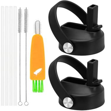 Imagem de XccMe Tampa de canudo para Hydro Flask boca larga, pacote com 2 tampas com canudo para Hydroflask 12 16 18 20 32 1,134 g boca larga, tampa à prova de vazamento com alça flexível, tampa de garrafa