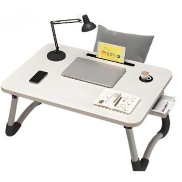 Imagem de Mesa Para Notebook Portátil Dobrável Articulada em Mdf Suporte para Laptop Cama Estudo Porta Tablet(Off Wihte)