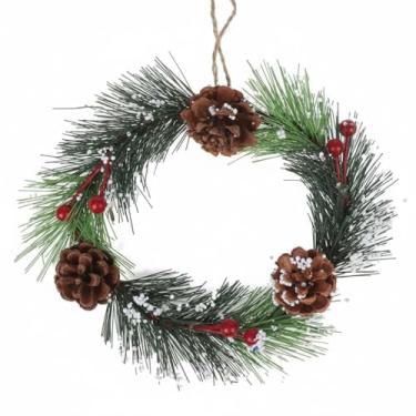 Imagem de Guirlanda Natalina com Pinhas, Verde, 19cm, PVC e Metal, Decoração de Natal