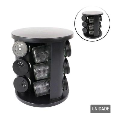 Imagem de Porta Condimento 09 Pçs Vidro Suporte Giratório - Tudo em Caixa