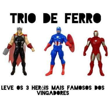 Imagem de Kit Trio de Heróis 22cm  Homem de Ferro + Capitão América + Thor  Bone