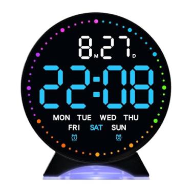 Imagem de Wswqop Despertador digital, relógio de mesa, exibição de hora, data e semana, silencioso, com visor LED grande e brilho ajustável, ideal para casa, Preto Azul