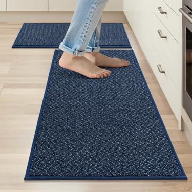 Imagem de COSY HOMEER - Tapetes e tapetes de cozinha, 2 peças, tapetes de cozinha antiderrapantes, laváveis e resistentes a manchas, conjuntos de tapetes absorventes de cozinha 51 x 81 cm + 51 x 122 cm, azul