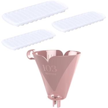 Imagem de Conjunto de 1 Suporte para Filtro de Café 103 Rosa + 3 Forma de Gelo em Cubos Plastica Branca