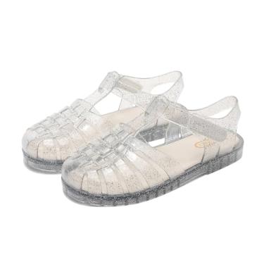 Imagem de TANDEFLY Sandálias Jelly para meninas, bico fechado, fantasia de princesa, verão, pescador, praia, sola de borracha, sandálias rasteiras para crianças pequenas e grandes, Branco, 11.5 Little Kid