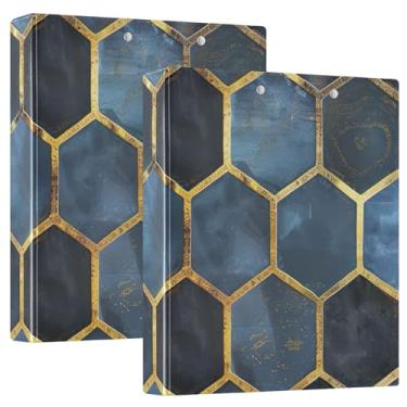 Imagem de Fichário A4 geométrico de folha dourada, fichários espaçosos e resistentes, fichários de escritório resistentes, pacote com 2