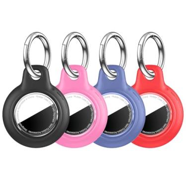 Imagem de MOLOSLEEVE Pacote com 4 unidades à prova d'água para Apple AirTag, capa para AirTag com chaveiro, capa rígida de policarbonato + TPU à prova de choque e resistente a arranhões para Apple Air Tags