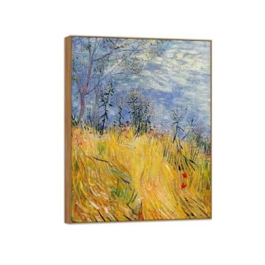 Imagem de BMZFYBS Vincent van Gogh Famosa pintura em tela de arte de parede pronta para pendurar. Borda do campo de trigo. Imagem em moldura de madeira para decoração de sala de estar 90 x 117 cm 35 x 46 pol