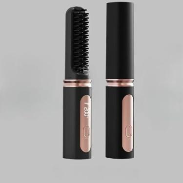 Imagem de Pente alisador sem fio recarregável Pente modelador tricolor Portátil Suave para o cabelo Adequado para todos os tipos de cabelo (Preto)