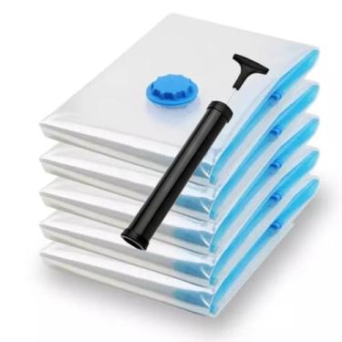 Imagem de Kit 10 Sacos a Vácuo Organizadores com Bomba Manual ou Elétrica para Roupas, Mala de Viagem e Guarda-Roupa(5 sacos + Bomba Manual)