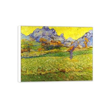 Imagem de BMZFYBS Vincent van Gogh Famosa pintura em tela de arte de parede pronta para pendurar Prado na montanha Imagem em moldura branca para decoração de sala de estar 70 x 90 cm 27 x 35 pol