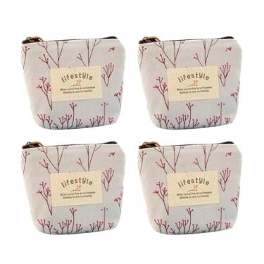 Imagem de Bolsa de moedas de lona floral, pacote com 4 - carteiras pequenas com zíper para mulheres e meninas, organizadores de bolso compactos, Azul, Minimalista