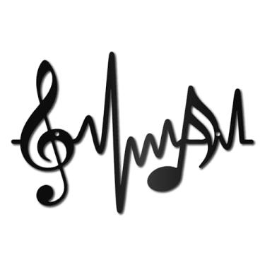 Imagem de CREATCABIN Sinal de decoração de parede com notas musicais de metal vintage musical batimento cardíaco arte de parede pendurado silhueta oca ferro para estúdio, quarto, galeria, bar, festa de