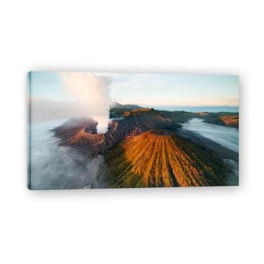 Imagem de A fumaça branca diminuiu foto real cidade mar neve vale pastagem rio pôr do sol nascer do sol impressão em tela decoração de parede 59,9 x 108 cm emoldurado