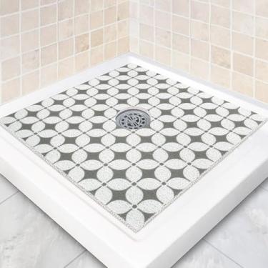 Imagem de Tapete de chuveiro quadrado antiderrapante: tapetes de chuveiro extragrandes de 61 x 61 cm com orifício de drenagem no meio - tapete de chuveiro antiderrapante de bucha de PVC para chuveiro interno
