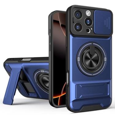 Imagem de SORAKA Capa para iPhone 16 Pro Max com suporte,proteção de lente com janela e capa dupla de PC e TPU compatível com suporte magnético para carro