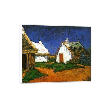 Imagem de BMZFYBS Vincent van Gogh Famosa pintura em tela de arte de parede pronta para pendurar. Três chalés brancos. Imagem em moldura branca para decoração de sala de estar 70 x 85 cm 27 x 33 pol