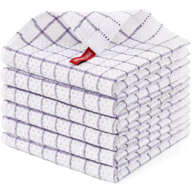 Imagem de Homaxy Panos de prato 100% algodão, pacote com 6 - 30,5 x 30,5 cm, panos de prato de trama waffle para lavar pratos, panos de prato ultra absorventes e de secagem rápida, roxo