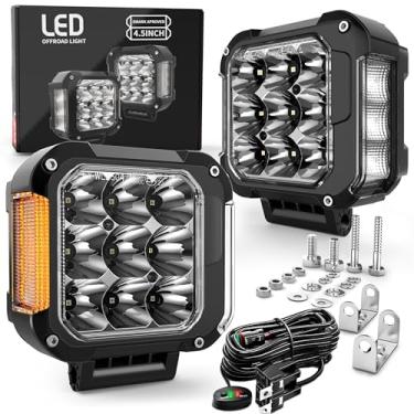 Imagem de LX-LIGHT Luzes LED de feixe largo de 11,4 cm com 270° com marcador lateral âmbar, cápsulas de cubo de inundação para trator off-road ATV UTV Truck SUV, iluminação auxiliar resistente, 2 peças