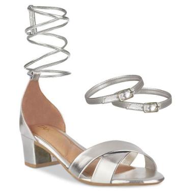 Imagem de Sandalia Feminina Salto Bloco Grosso Quadrado Baixo Metalizada Tira Cr