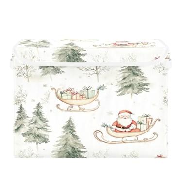 Imagem de SEHANY Linda caixa de armazenamento de Papai Noel de Natal com tampas e alças, organizador de cestas de armazenamento de tecido dobrável, caixas de armazenamento de cubos grandes para roupas, cobertor