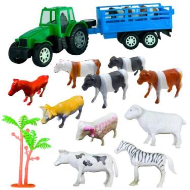 Imagem de Trator Carroceria De Brinquedo +animais Fazenda Boi Infantil - Diverpl