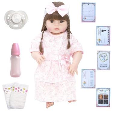 Imagem de Bebê Tipo Reborn Menina Baby Cabelos Castanhos + Acessórios - Cegonha 