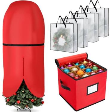 Imagem de SATINIOR Pacote com 6 sacos de armazenamento de Natal, 1,5 m, bolsa de árvore de Natal vertical, caixa de armazenamento de enfeite de Natal, recipientes de guirlanda de Natal, capa de suporte de