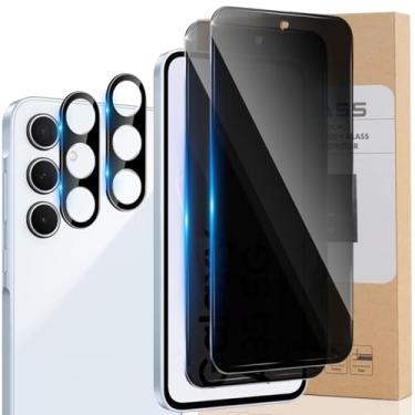 Imagem de WNABZZER [Pacote com 2 + 2] Protetor de tela de privacidade para Samsung Galaxy S25 FE 5G vidro temperado com protetor de lente de câmera, compatível com capas, antiespionagem, dureza 9H