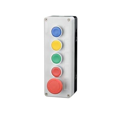 Imagem de BCMCBV Novo botão de metal XB2 caixa de controle Start Stop Símbolo de identificação industrial auto reset interruptor de parada circular de emergência (5Hole-01)