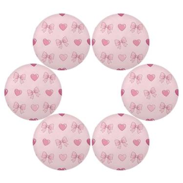 Imagem de Wassud Jogo americano conjunto de 6 tapetes de mesa redondos com laços de corações kawaii, para cozinha e jantar, lavável, resistente ao calor, decoração de mesa 39 cm