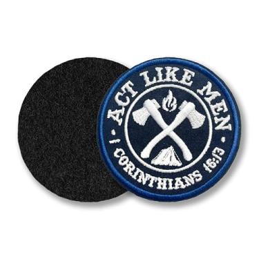 Imagem de Act Like Men 1 Corinthians 16:13 Patch tático Moral 7,6 cm Engraçado Pedra Machado Cruz Cristã Religiosa Humor, Remendos de Gancho e Laço Bordado Mochila Colete Chapéu Arreio de Cachorro Presentes Mãe