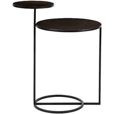 Imagem de Mesa lateral moderna para café, duas camadas, mesa de centro, mesa de metal, mobiliário doméstico, sala de estar moderna (cor: Cor da imagem, Tamanho: Tamanho único) (cor da imagem tamanho único)