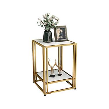 Imagem de Mesa lateral de mármore nórdico pequeno apartamento sala de estar luz metal mesa de centro mesa de canto mesa de cabeceira mesa de chá quadrada (cor: B) (A)