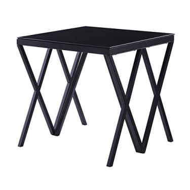 Imagem de pcagfaajmh Mesa de centro moderna para sofá, console de mesa, armários para casa, escritório, sala de estar (mesa de canto preta e de vidro) (mesa de canto preta e de vidro)