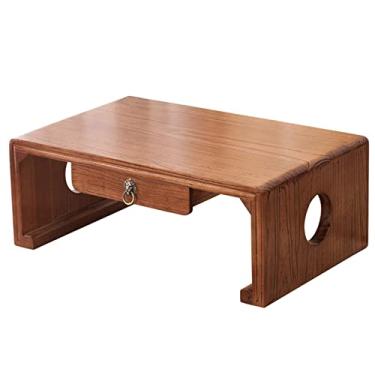Imagem de AkosOL Mesa baixa de madeira, mesa de centro de madeira, pequena mesa de centro para sala de estar, mesa de chão com gavetas, mesa de jantar baixa, 60 x 40 x 30 cm, marrom