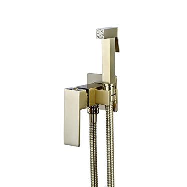 Imagem de Pulverizador de bidê portátil para banheiro, conjunto de pulverizador de fraldas de pano de banheiro dourado escovado com água fria e quente, kit de pulverizador de bidê de banheiro de latão para
