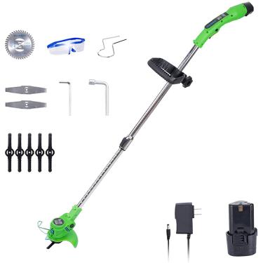 Imagem de Cortador de grama elétrico 12V rotativo Cortador de grama elétrico recarregável portátil Teles Máquina de corte de casa de jardim Ferramentas de poda para capina de jardim leve 2 baterias