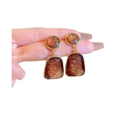 Imagem de Brincos De Resina Marrom Vintage Com Pedra Olho De Tigre Para Mulheres