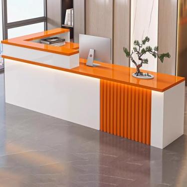 Imagem de Mesa de recepção com gaveta trancável e grande armazenamento para loja de roupas, salão de beleza, lobby - balcão de recepção da recepção (laranja, 120 cm)