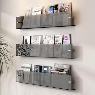Imagem de Porta-revistas de acrílico montado na parede - Suporte de folheto elegante e prateleira de armazenamento de literatura para sala de espera, escritório, sala de estar - 3 cores disponíveis (cinza)
