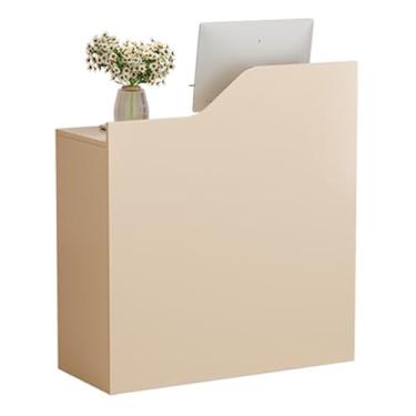 Imagem de Mesa de recepção moderna com gavetas trancáveis, balcão frontal com economia de espaço para salão de beleza e escritório (bege, 60 cm)