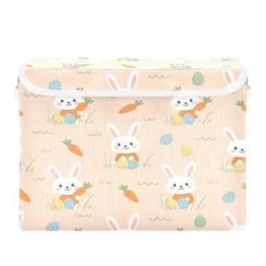 Imagem de Burbuja Caixa de armazenamento de coelhinho da Páscoa com tampa e alças, caixa de armazenamento grande dobrável para prateleiras armário quarto escritório organizador