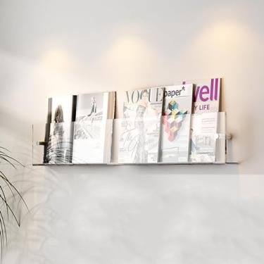 Imagem de Porta-revistas de acrílico montado na parede - Suporte de folheto transparente e prateleira decorativa de literatura para escritório, sala de estar e sala de espera - Armazenamento elegante em 3 cores