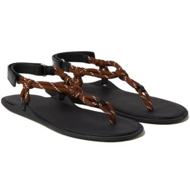 Imagem de ZJGZF Sandálias femininas de corda com tiras ajustáveis e macias e confortáveis, Marrom, 36