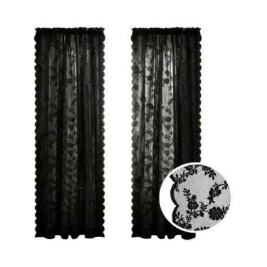 Imagem de Cortinas De Renda Branca Com Bordado Floral E Bolso Para Varão Para Sa