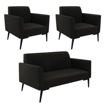 Imagem de Sofá Namoradeira Com 2 Poltronas Pés Villach Marisa Suede D03 - D\'rossi Cor Preto