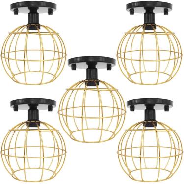 Imagem de 5 Lustres Teto Plafon Industrial Aramado Globo Dourado Retrô Luminária Vintage Preto Agp Ilumini